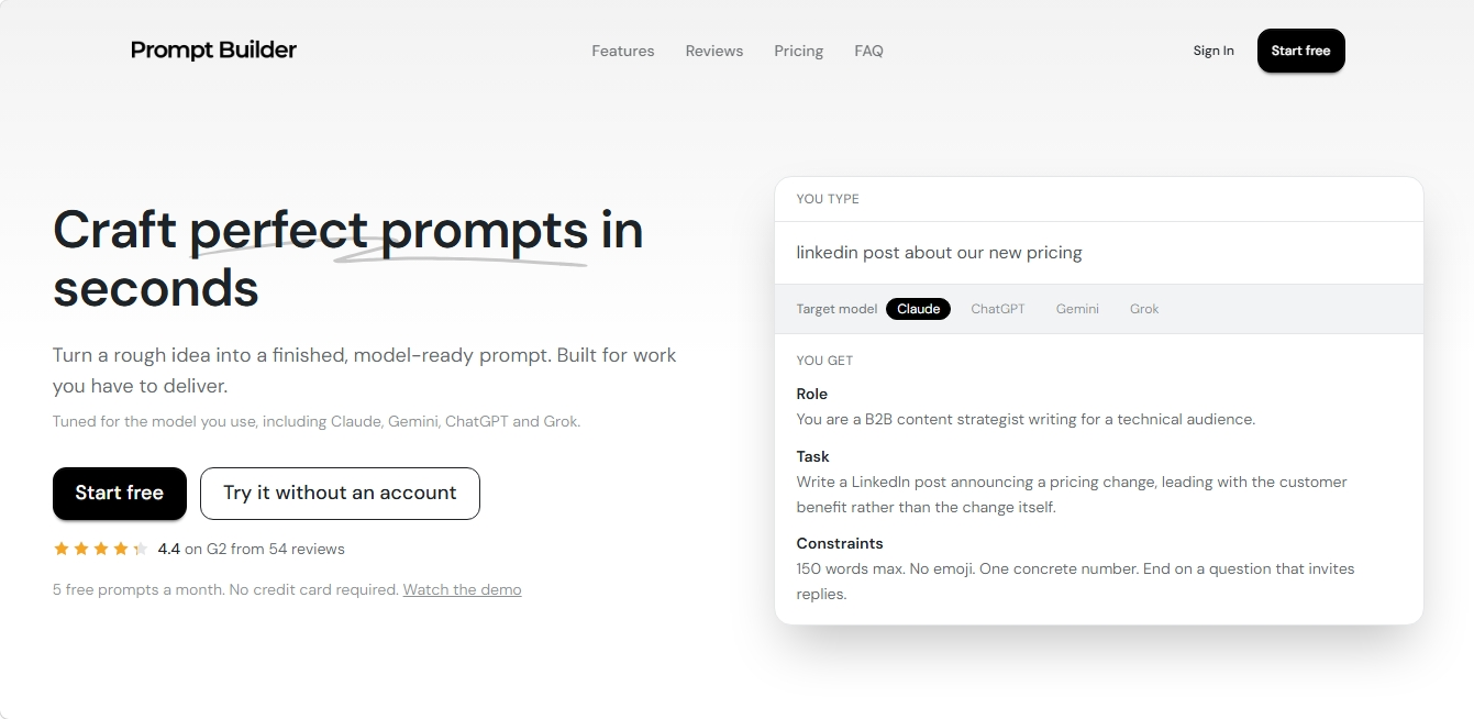 PromptBuilder 多模型AI提示词生成与管理工作台 PromptBuilder